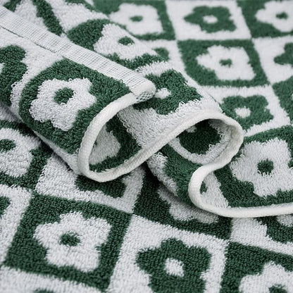 Jacquotha Cotton Hand Towels Green Checkered Floral