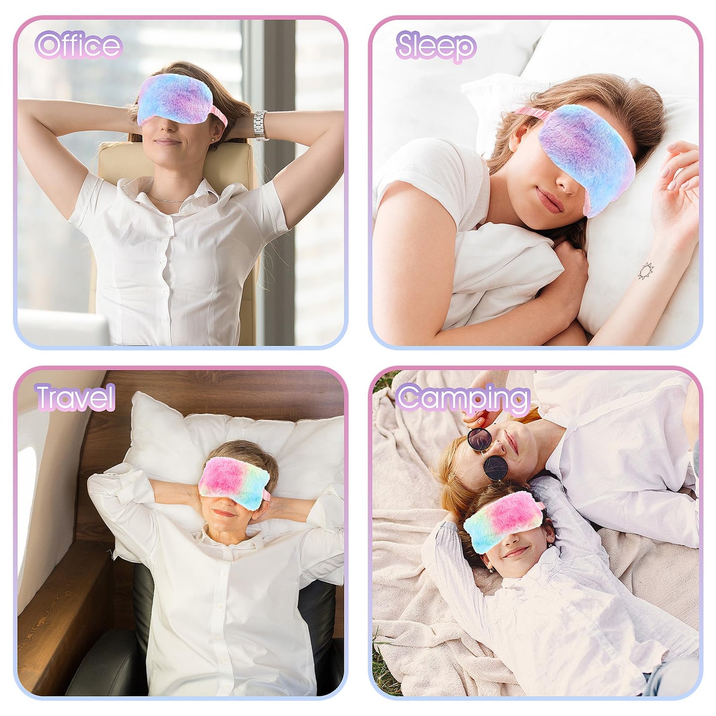 2 Pack Plush Sleeping Eye Mask Soft Plush Eye Mask Fuffy Eye Cover Comfortable Sleep Mask Blindfold Rainbow Faux Fur Eye Shade for Women, Men and Kids Travel Nap Sleeping 565488_2_3pL1H9vJ3
