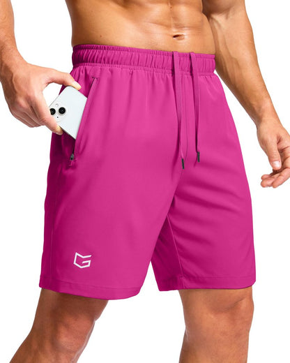 Men's Athletic Running Shorts with Zipper Pockets Quick Dry 7"/ 5"/ 9" Workout Gym Shorts for Basketball Hiking(Rose,7XS)