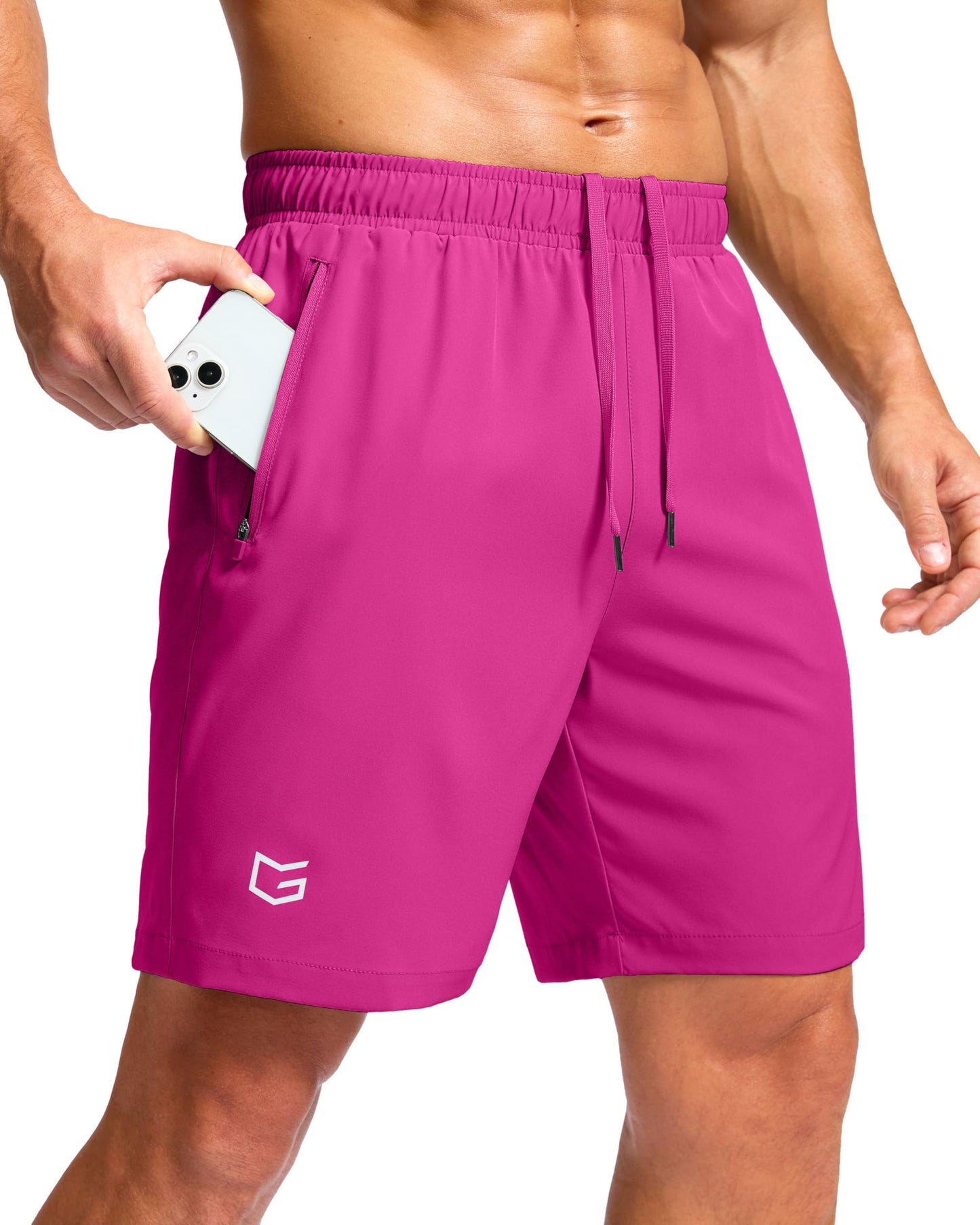 G Gradual Men's Athletic Running Shorts with Zipper Pockets Quick Dry 7"/ 5"/ 9" Workout Gym Shorts for Basketball Hiking(Rose,7XL)