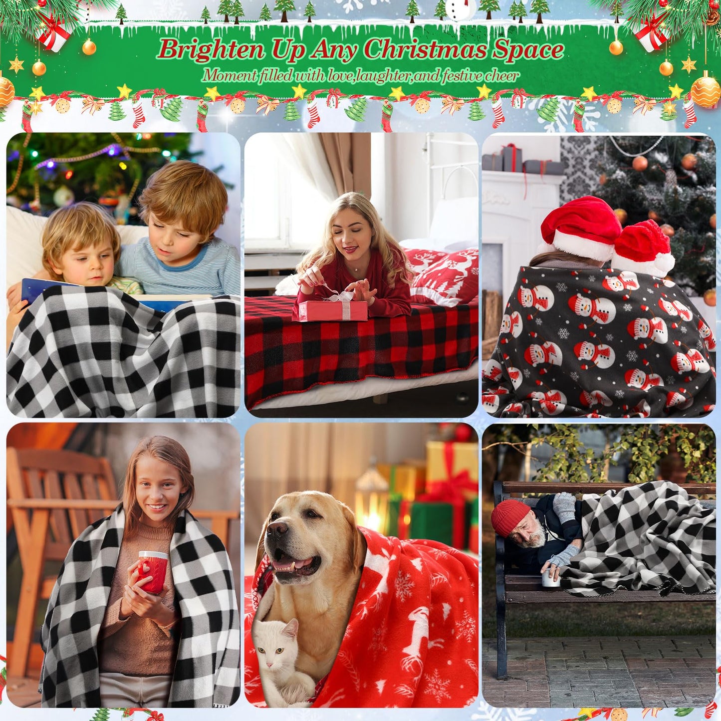 Preboun 6 Pcs 50 x 60 Inch Fleece Throw Blanket Bulk Printed Warm Throw Blanket for Couch Winter Travel Wedding Decorations Gifts (Christmas)