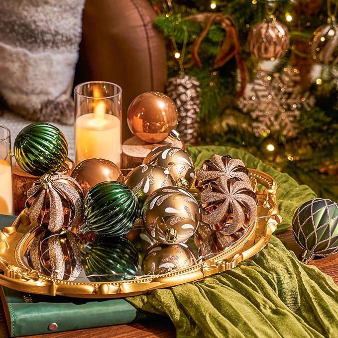 JORNOY Christmas Balls Ornaments, 30ct Shatterproof Xmas Tree Decorations, Hanging Bulbs Baubles Set with String for Holiday Home Party Decor, 2.36 inch/60mm, Earth Tone