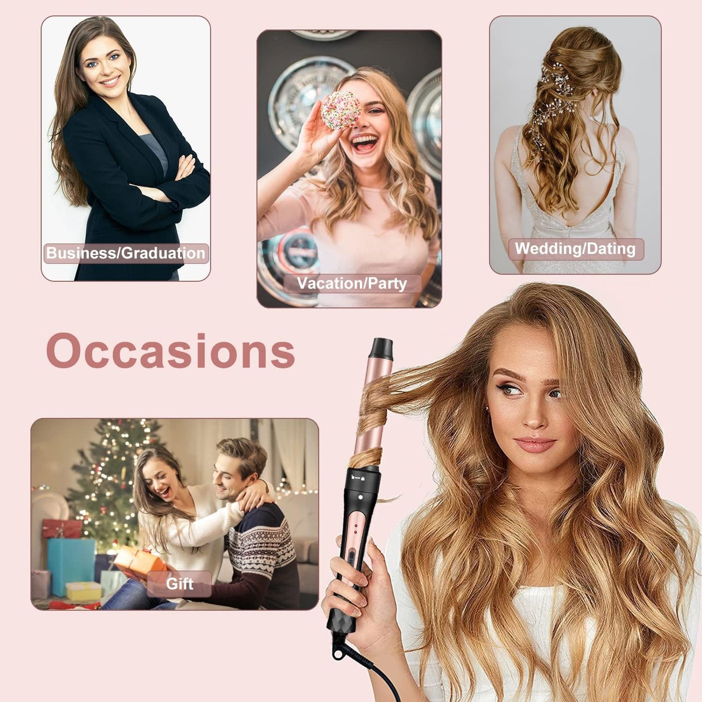 Curling Iron Wand Set, Curling Wand 3 in 1 Hair Curling Wands Interchangeable Ceramic 0.35-1.25inch Barrel Hair Curler, with Heat Resistant Glove