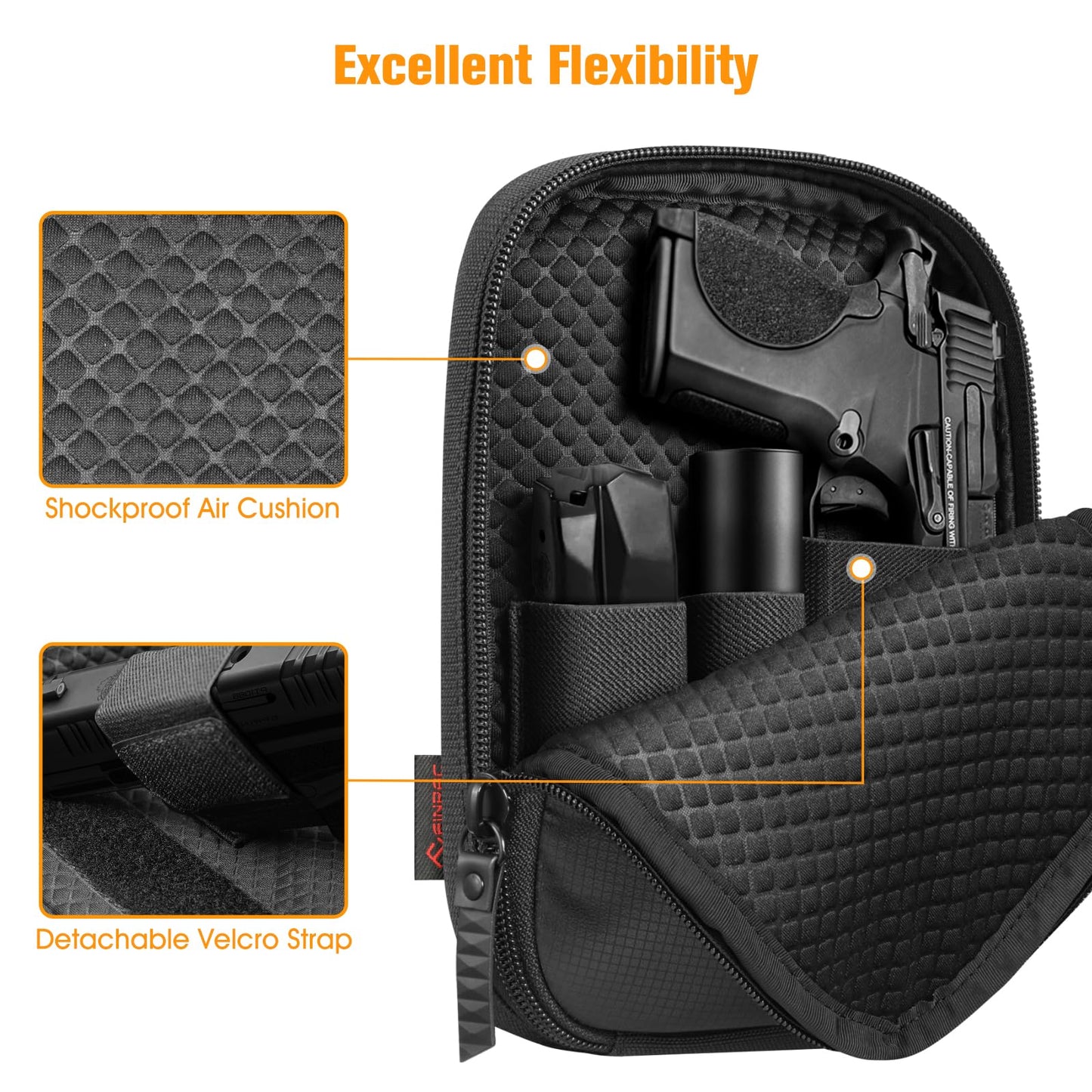 FINPAC Concealed Carry Gun Pouch, Soft Pistol Case Fanny Pack Waist Belt Firearm Bag with Holster for Compact and Subcompact Handgun, Air Gun, Men, Women (Black)