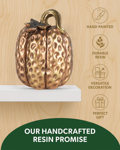GoGnome Gold Resin Pumpkin Figurines Set of 2 – Textured Fall Harvest Decorations for Table Centerpiece Thanksgiving Décor, Autumn Home Accents (Gold)