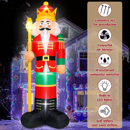 14FT Christmas Inflatables, Giant Christmas Inflatables Nutcracker, Lighted Christmas Soldier Yard Decorations, Blow Up Outdoor Christmas Decor for Holiday Xmas Party Indoor Lawn Christmas Eve