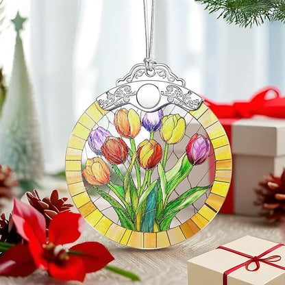 Tulip Flower Ornament – Christmas Decoration & Christmas Ornament; Stained Glass Holiday Decoration (Holiday Present, Bauble Present, Gift Idea, Gift Exchange) | Heirloom Keepsakes