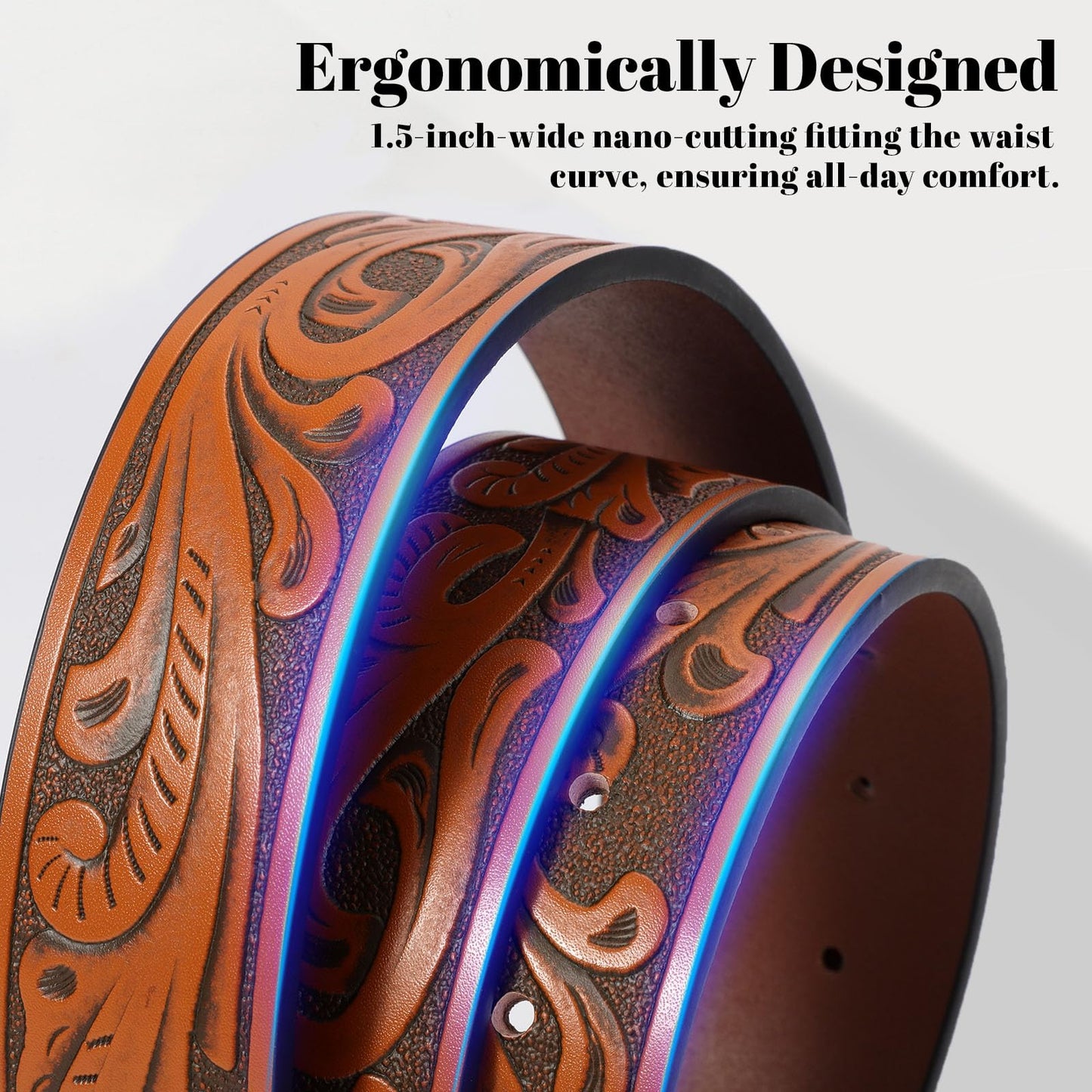 SANSTHS Cowboy Belts for Men Women, Western Leather Belt with Big Buckles Mexican Country Black Longhorn Bull Belt for Jeans, Brown