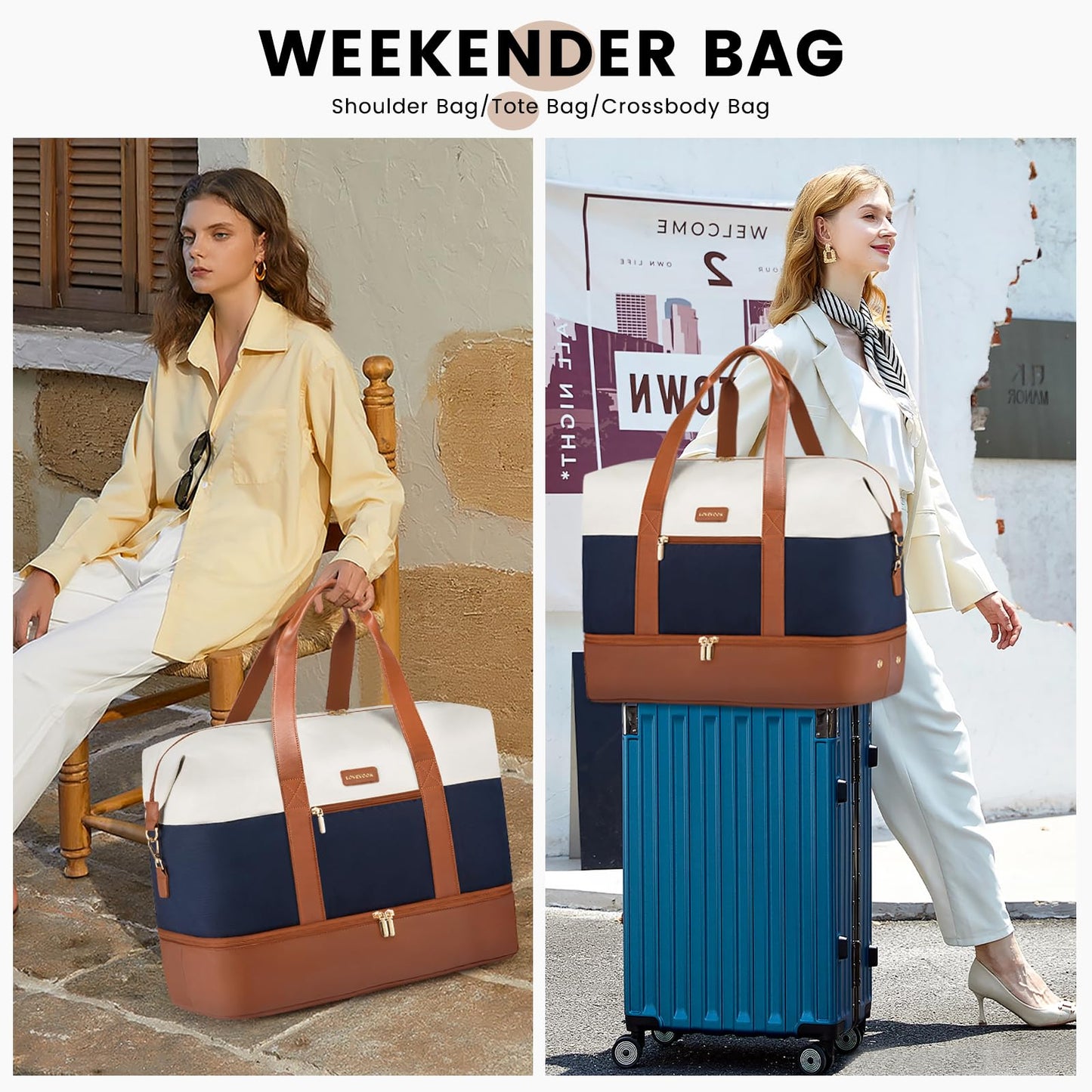 LOVEVOOK Weekender Bag, Large Travel Duffel Bag for Women with 7 Packing Cubes, Carry on Overnight Bag with Shoe Compartment, Mom Hospital Bags for Labor and Delivery