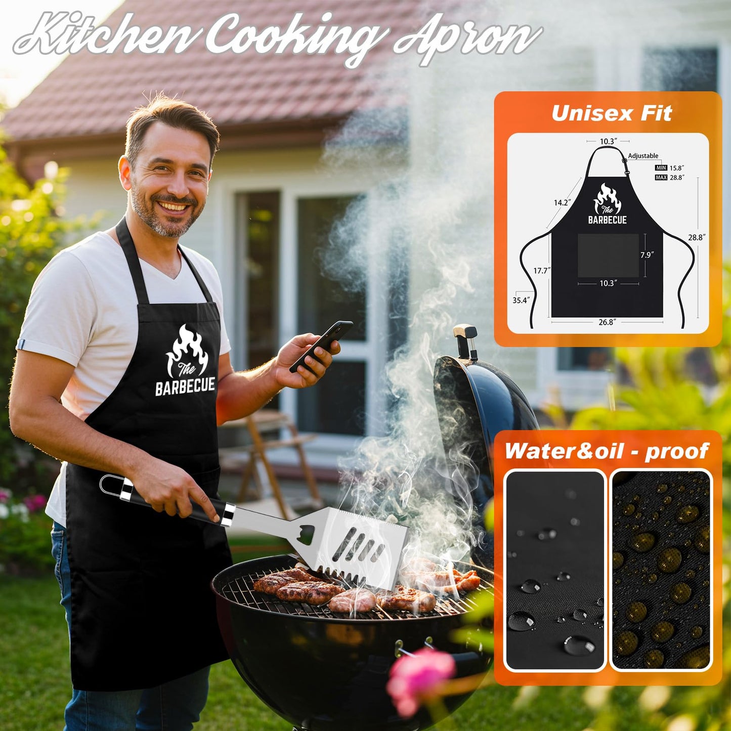 ROMANTICIST 26pcs Grilling Gifts for Men, Dad Gifts for Father's Day, Stainless Steel BBQ Grill Accessories Tools Set, Heavy Duty BBQ Utensils Kit with Apron, Thermometer, Mats in Aluminum Case Black