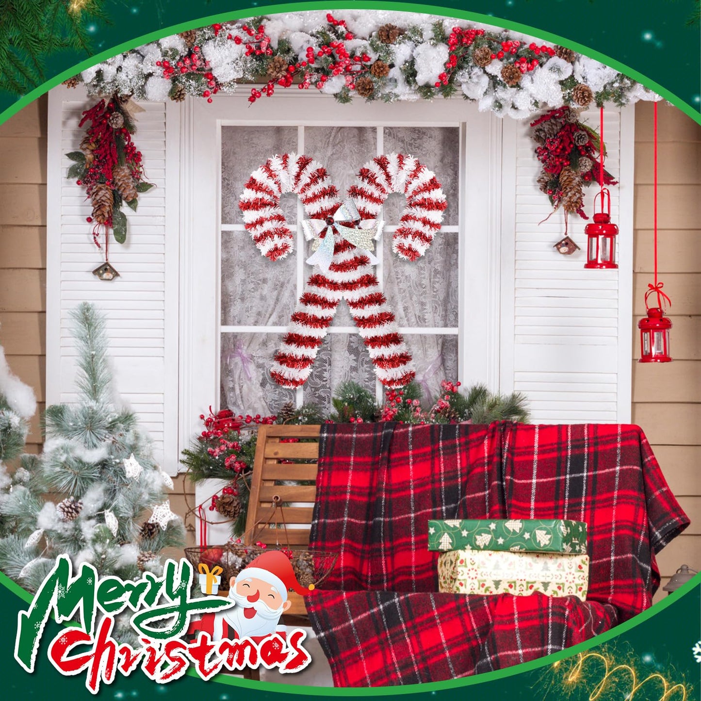 Suncalla 2 Pcs 15 Inch Christmas Candy Canes Decorations Large Christmas Tinsel Garlands Hanging Ornament Shiny Red and White Candy Decoration for Xmas Tree Door Garden Holiday New Year Party Decor