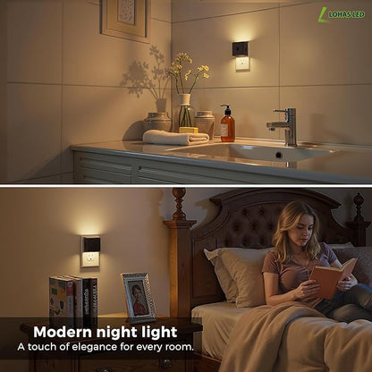 L LOHAS LED Motion Sensor Night Light, [2-Pack] Motion Activated Night Light, Motion Sensor and Dusk to Dawn Sensor, Brightness Adjustable, 3000K Soft White Nightlight for Bathroom Hallway Kitchen
