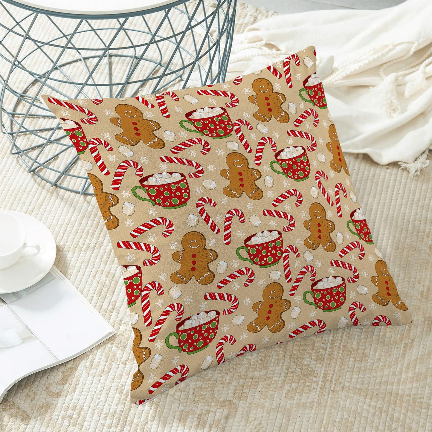 QANOK Christmas Pillow Covers 18x18 Set of 2, Gingerbread Man Candy Cane Holiday Decor Throw Pillows Winter Decorative Cushion Case Christmas Decorations for Home Couch Sofa Outdoor