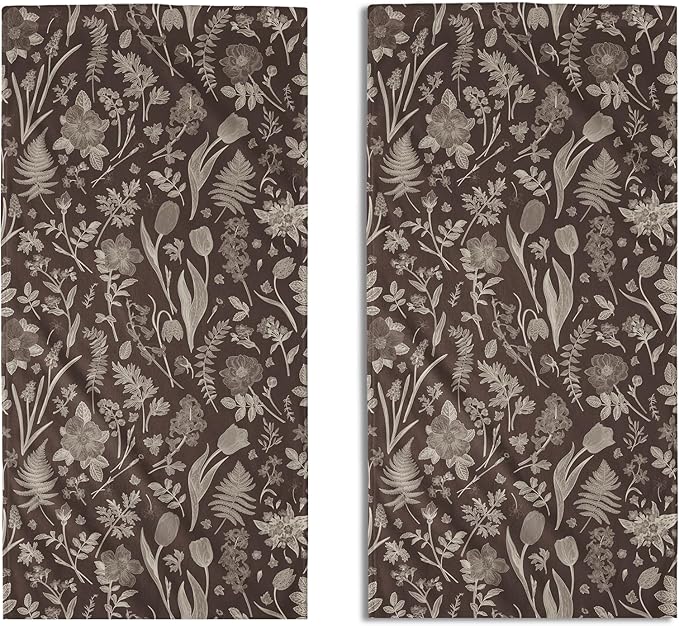 Dark Brown Spring Floral Hand Towels