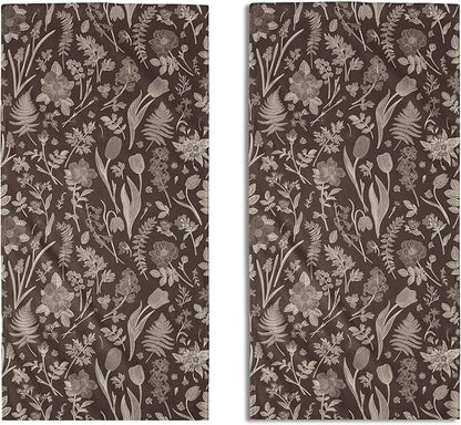 Dark Brown Spring Floral Hand Towels