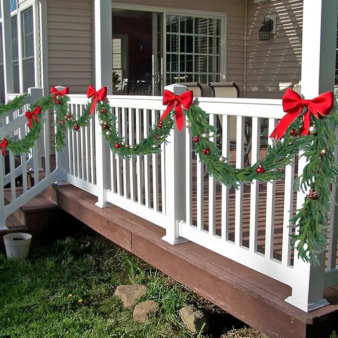 Hananona 4 Pcs 6 Ft Artificial Norfolk Pine Garlands, Realistic Pine Garland, Green Artificial Greenery Garland for Table, Mantle, Wall, Indoor, Outdoor Winter Christmas Decorations (4, 6 FT)