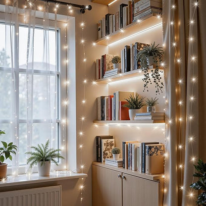 Mlambert LED Fairy Lights Battery Operated with Timer, Rechargeable Mini Twinkle Lights for Christmas Decor Holiday Party, 32.8FT(16.4x2), Cool White