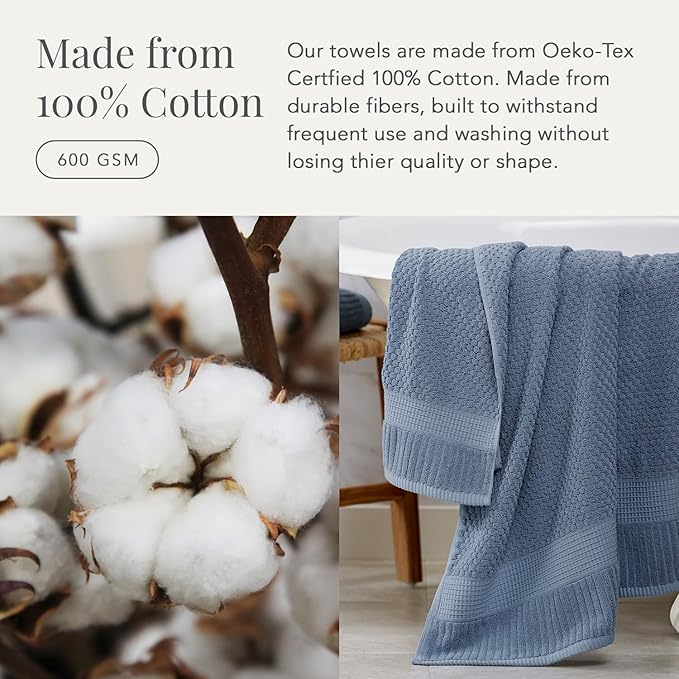 NY Loft 100% Cotton 6 Piece Bath Towel Set | Blue Towels | Oeko-TEX® Standard