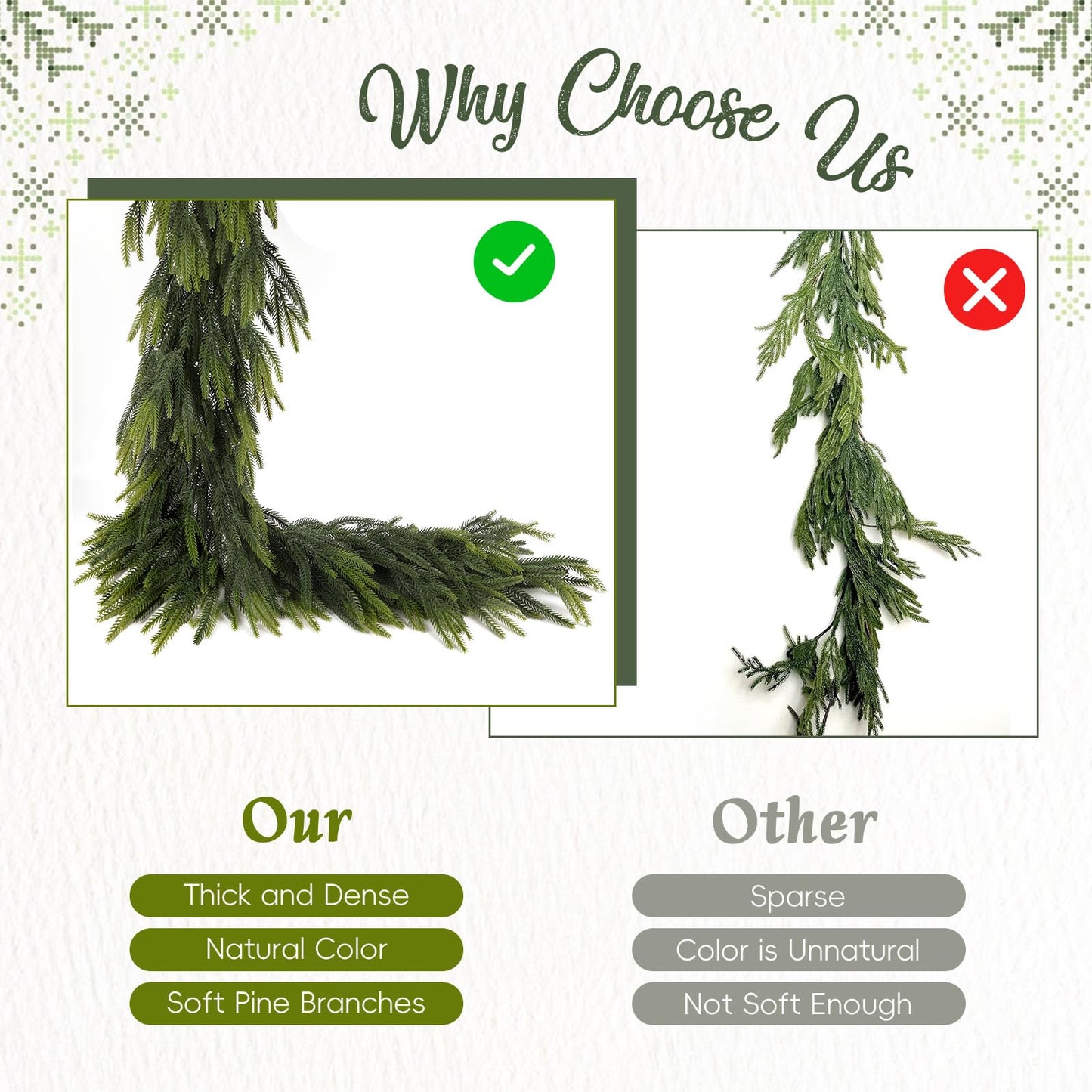 N&T NIETING 2 PCS Christmas Norfolk Pine Garland, Real Touch Pine Garlands Faux Greenery Garland Winter Christmas Garland for Table Mantle Fireplace Holiday Indoor Outdoor Xmas Decorations (6 FT)