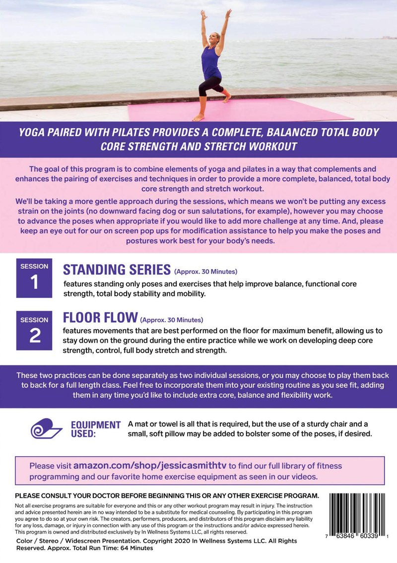 Gentle Yoga Plus Pilates DVD: Low Impact Abs, Core, Flexibility, Balance, Two Total Body At Home No Equipment Workouts with Jessica Smith