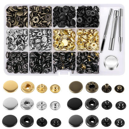 Alritz 120 Set Leather Snap Fasteners Kit, 12.5mm Metal Button Snaps Press Studs with 4 Setter Tools, 6 Colors Leather Snaps for Clothes, Jackets, Jeans Wears, Bracelets, Bags