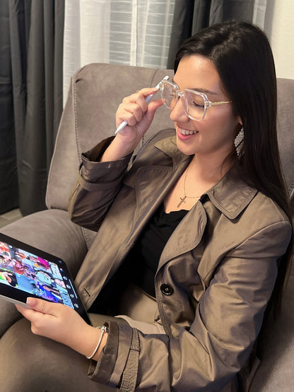 VISOONE Oversized Blue Light Blocking Glasses with Chic Square TR90 Frame and Metal Temple for Women Men REMY