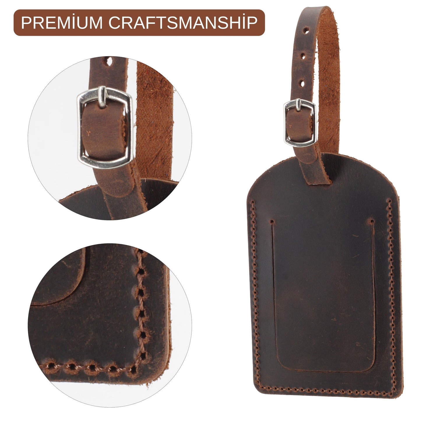 Toprank Leather Luggage Tag for Suitcase – Full Grain Leather Travel ID Tag with Privacy Cover, Buckle Strap & Information Card – Durable Baggage Tag (Tan, 2 Pack)