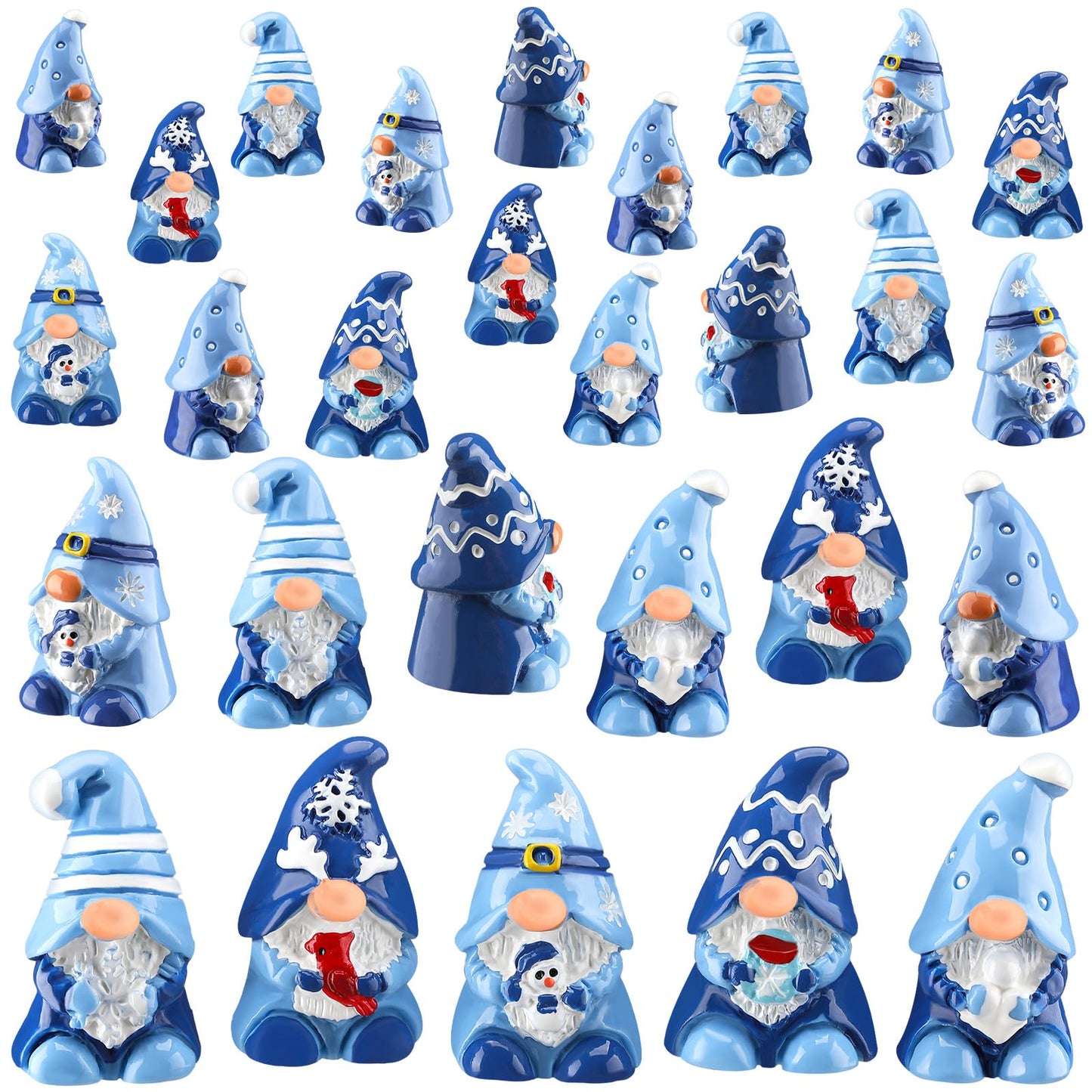 Quzzil 80 Pcs Winter Mini Gnomes Figurines Winter Snowflake Miniature Figurines Tiny Resin Statues Snowman Table Centerpieces for Patio Garden Ornament to Hide Party Favors