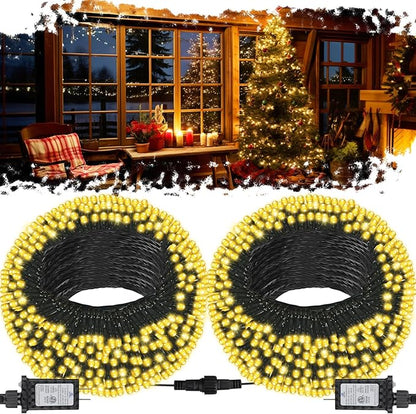 2Pack Connectable Total 132Ft 400 LED Christmas Lights with Timer, Green Wire Fairy Starry String Lights Plug in, 8 Modes and Memory, forIndoor Outdoor Xmas Tree Wedding Party Decoration,Warm White