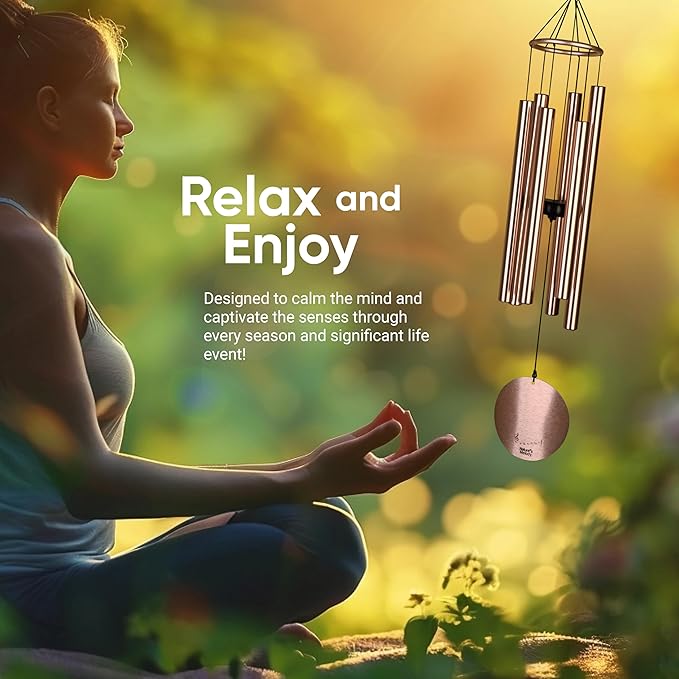 Nature’s Melody Aureole Tunes Wind Chimes – Outdoor Windchime with 6 Tubes Tuned to B Pentatonic Scale, 100% Rustproof Aluminum, Powder Finish & S Hook Hanger for Sympathy, Memorial Gift or Zen Garden