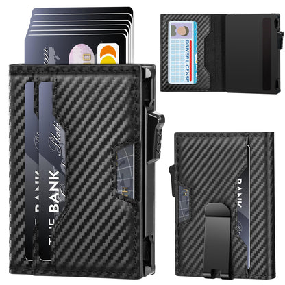 Vandz Wallet for Men, Minimalist Slim Wallet, Smart Pop Up Case RFID Blocking Bifold Wallet Credit Card Holder with Money Clip (Carbon Fiber Black)