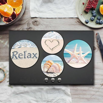Tucocoo Beach Electric Stove Burner Covers，4 Pcs Sea Decor Round Stove Burner Cover，8 Inches and 10 Inches，Gas Stove Burner Cover,Metal Cooktop Relax Decorative Home Decor,Kitchen Decor