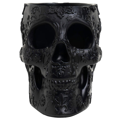 Skull Makeup Brush Holder, Pen Holder, Vanity, Desk, Office Organizer, Stationary, Decor Planter , Candy Bowl , Goth Decorations , Extra Large, Skulls Gothic Skull & Bones Organizer Bathroom (Black)