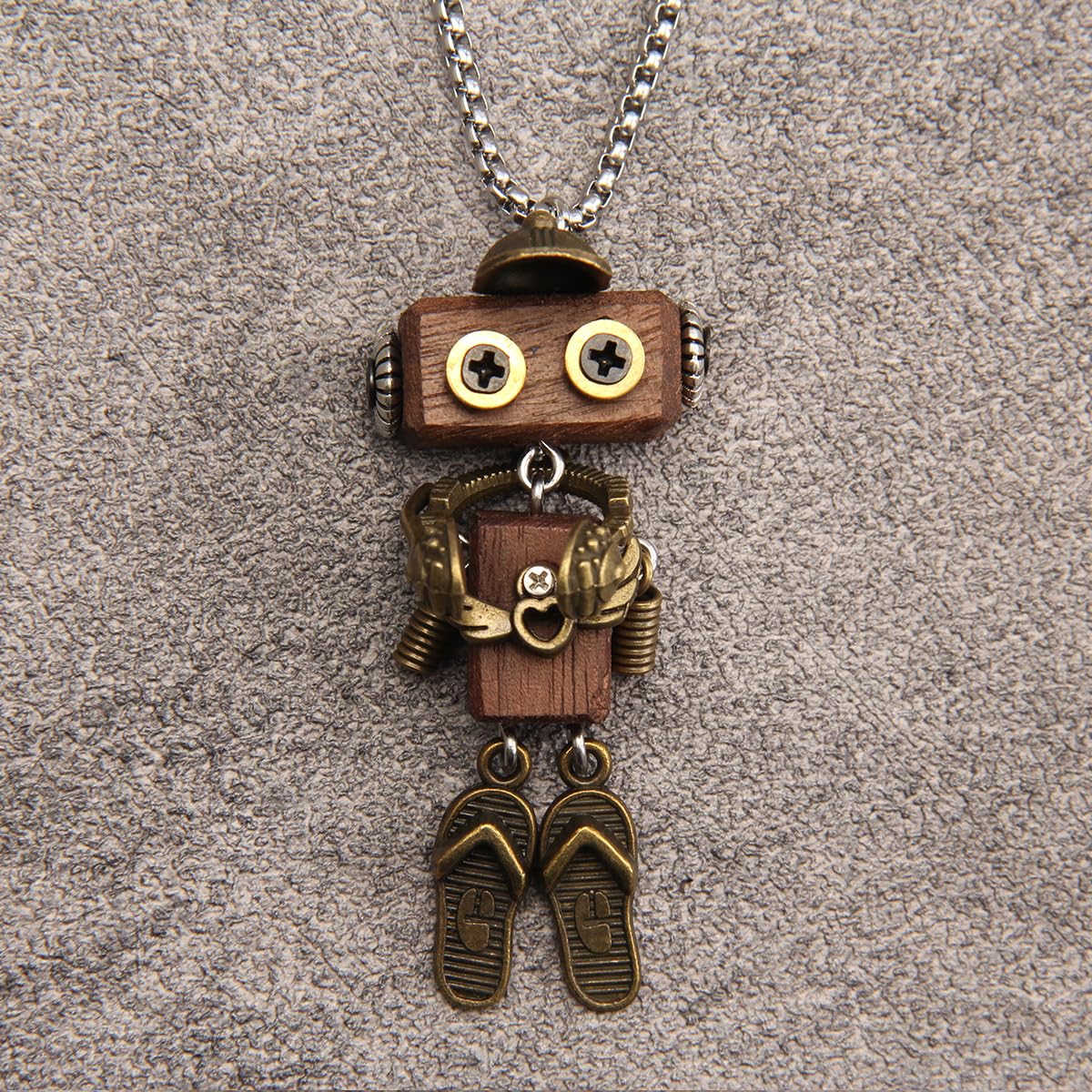 joymiao Wooden Pendant Necklace Steampunk Necklace Womens Gold Necklace Vintage Leather Choker Stainless Necklace Chain Hippie Choker Necklace