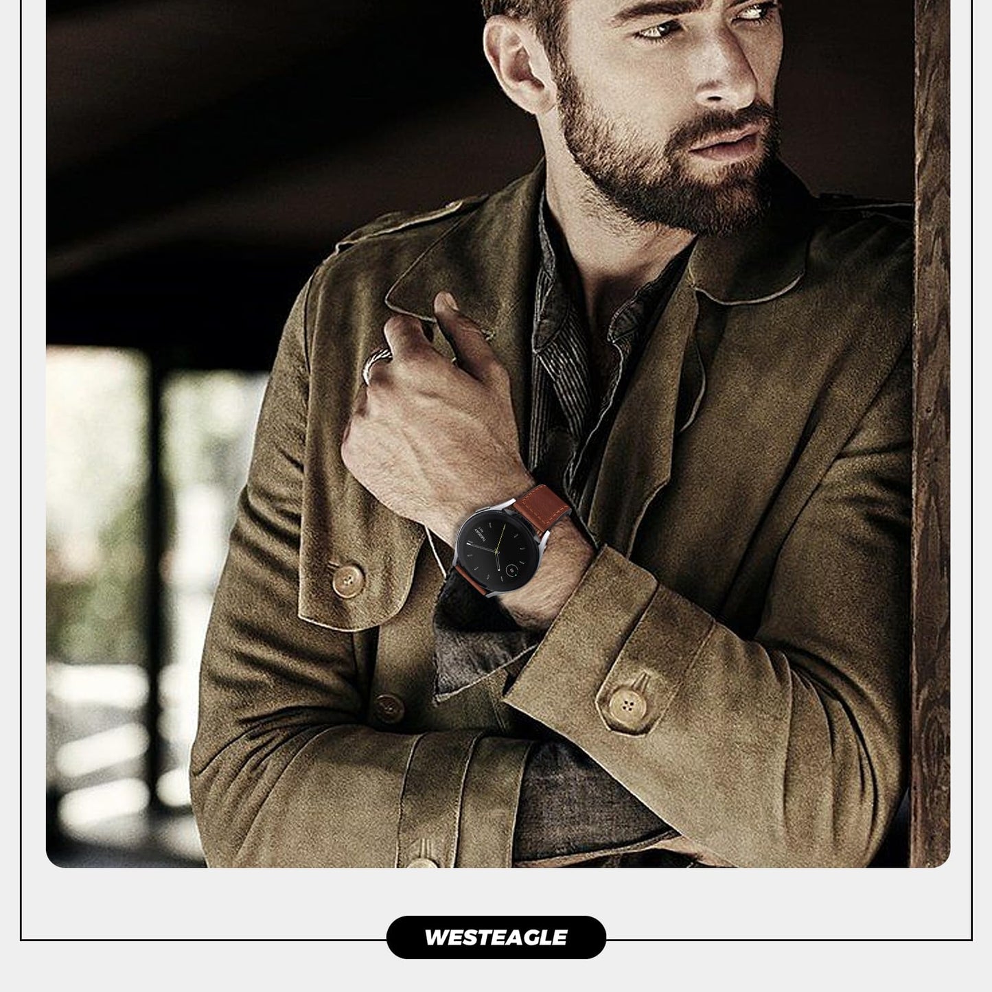 WestEagle Magnetic Leather Band Compatible with Samsung Galaxy Watch 7/6/5/4/Active 2 40mm 44mm/Watch 6 Classic 43mm 47mm/Watch 5 Pro 45mm/Watch 4 Classic 42mm 46mm, 20mm Strap for Men