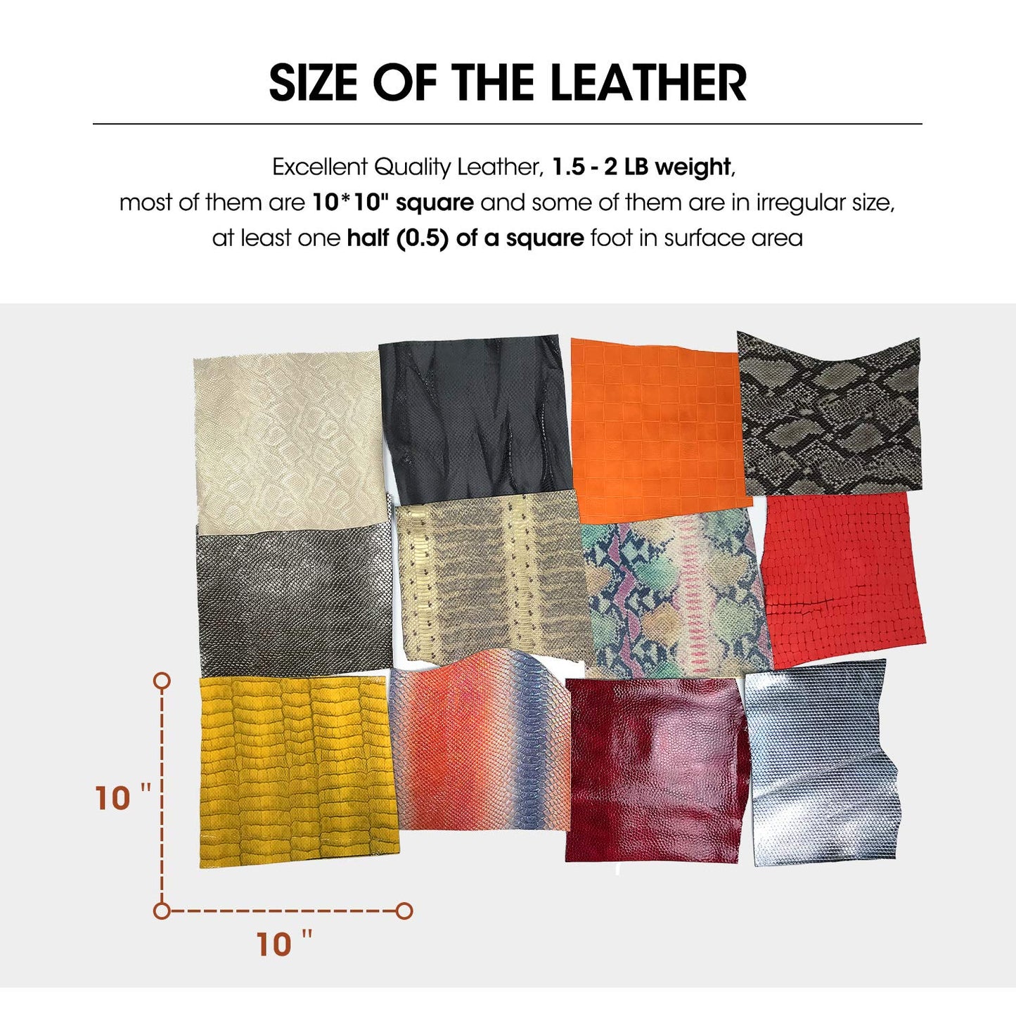 Mardili Printed and Embossed Upholstery Leather Scraps,1.5-1.8LBs Large Pieces,Square(10" *10") and Irrgular Size