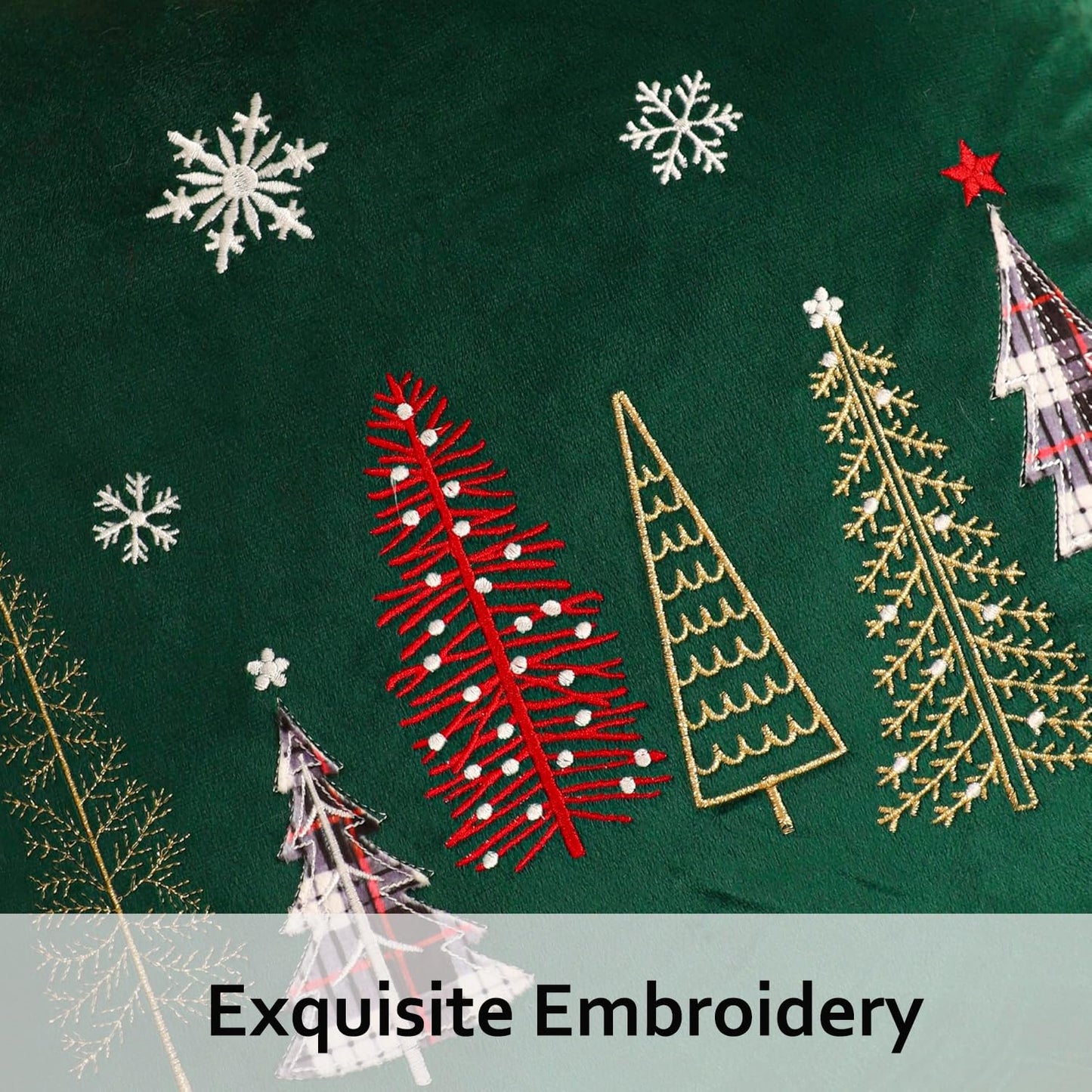Tosleo Christmas Embroidery Throw Pillow Covers 20 x 20 inch Set of 2 Christmas Decor Velvet Pillowcases Forest Green Xmas Trees Cushion Pillow Cases Soft Square Holiday Pillowcase