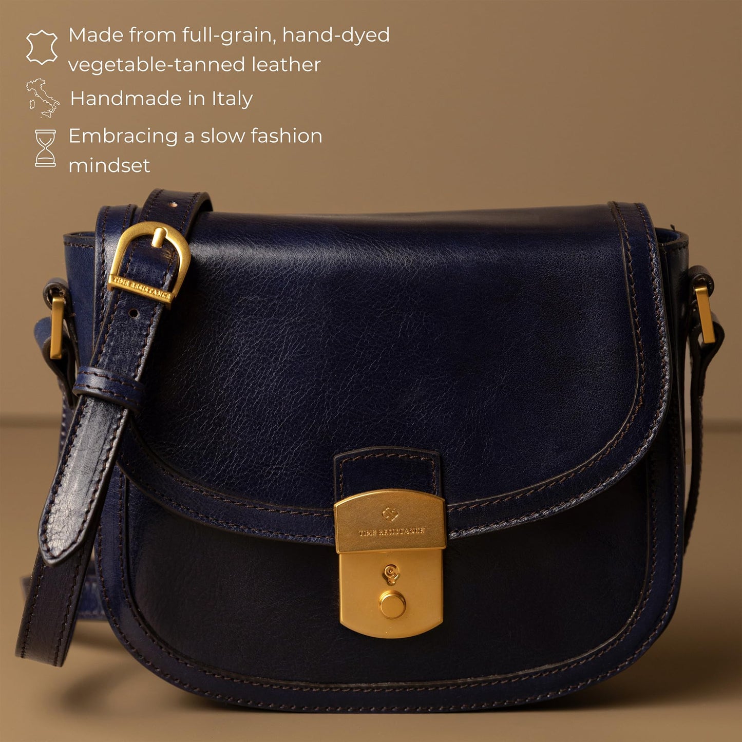 Time Resistance Leather Crossbody Bag – Saddle Bag with Magnetic Closure - Leather Messenger Bag for Women (Blue)