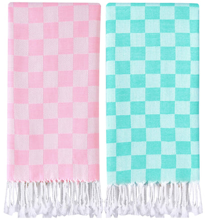 Antfuny 2 Packs Checkered Plaid Travel Towel Turkish Towel Beach Blanket Quick Dry Lightweight Hawaii Summer Vacation Necessities Europe Costa Rica Florida Trip Essentials Airplane Accessories Flight
