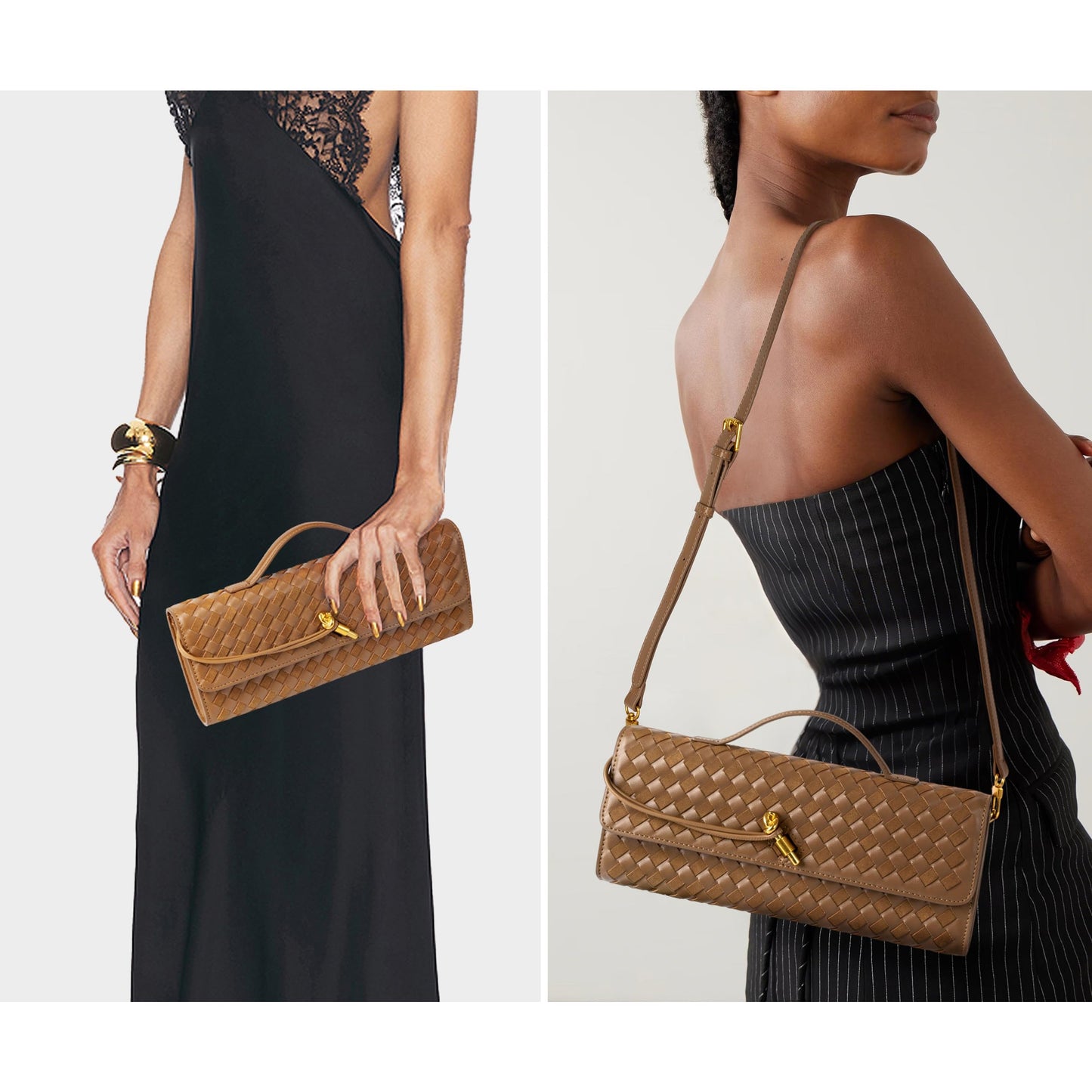 Joryin Woven Purse For Women Evening Clutch Woven Leather Handbags Crossbody Bag Suede Purse Formal Evening bag, Acorn