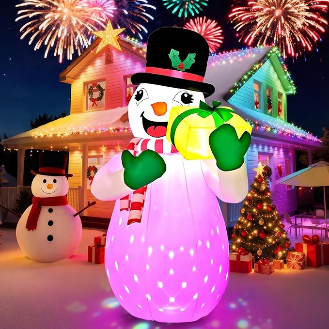 6FT Christmas Inflatables Outdoor Decorations,Inflatable Snowman Holding Gift Box Build-in LED Light-Christmas Blow Up Yard Decorations for for Indoor/Outdoor Holiday Garden Lawn Yard Patio
