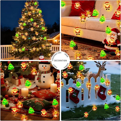 pozzolanas Christmas Fairy Lights, LED Christmas Tree Santa Claus Snowman Moose Lights Decoration, Waterproof Battery Powered Indoor Outdoor Decoration String Lights - 2Pack