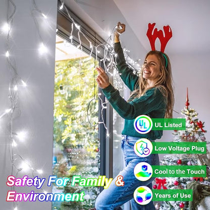 82FT 810 LED Christmas Lights 180 Ice Drops, 12 Lighting Modes and Timer Memory Dimmable, Outdoor Waterproof Hanging Ice String Light for Holiday Wedding Garden Fence House Outside Decor (Cool White)