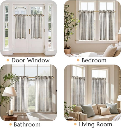 jinchan Striped Linen Kitchen Curtains 36 Inches Length Tier Curtains Farmhouse Modern Cafe Small Window Treatments Airy Light Filtering Rod Pocket for Living Room Bathroom 2 Panels Jet Black
