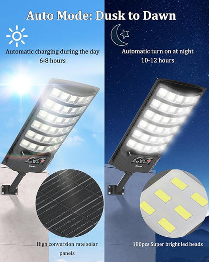 Ofuray Solar Flood Lights Outdoor,5AH High Power Solar Security Parking Lot Lights Dusk to Dawn with 5 Modes,7000k Daylight with Remote Control for Wall,Backyard,Outside OZL-2Pack
