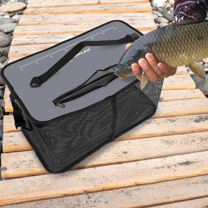 SANLIKE Floating Fishing Basket Collapsible Fishing Net Cage, Rubber Coated Net 24L Fish Basket for Live Caught Fish Minnows Bait Bucket Minnow Trap, Grey