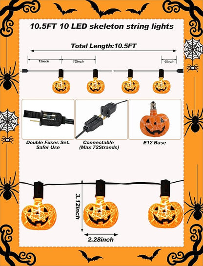 Create a Timeless Halloween Welcome: 10.5 Feet Classic Pumpkin String Lights, Plug-in & Extendable, Waterproof Indoor/Outdoor Vintage Style Lights for a Cozy Porch, Yard, and Autumn Party Decor