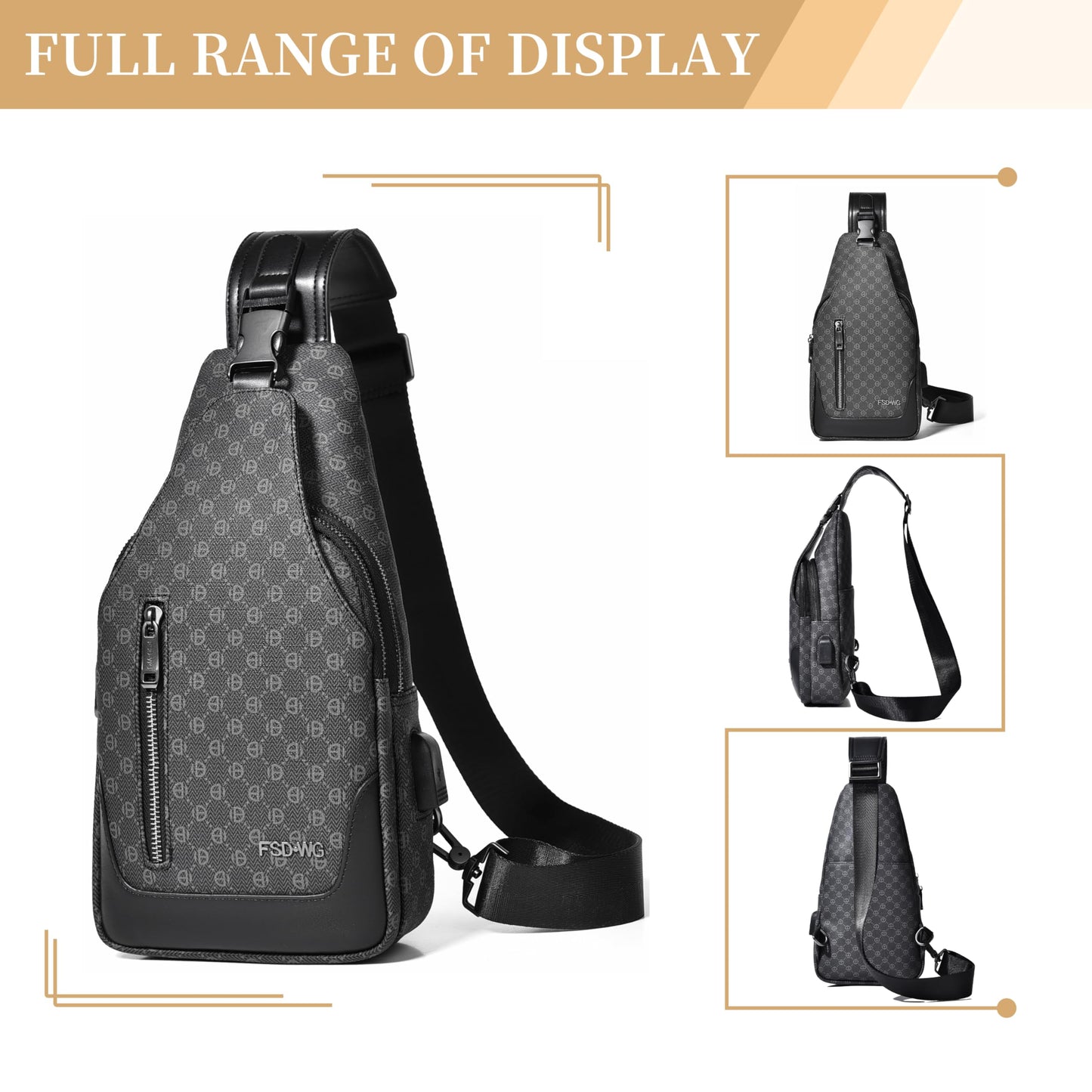 FSD. WG sling Backpack for Men Chest Bag Crossbody Shoulder Bags Travel Hiking Bag Purse for Men with Water Resistant