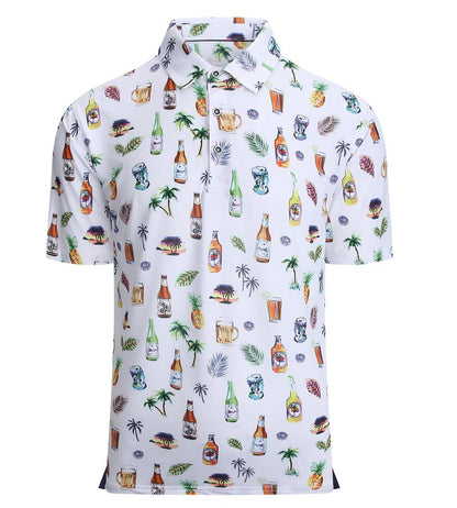 Alex Vando Mens Hawaiian Golf Shirt Moisture Wicking Digital Print Golf Shirts for Men,White Beer,XL