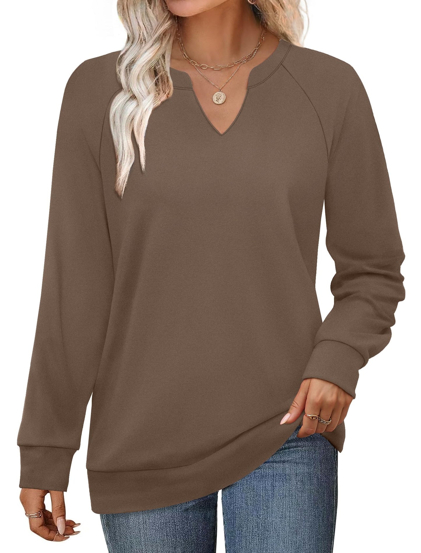 SAMPEEL Sweatshirts for Women V Neck Long Sleeve Shirts Lightweight Sweaters Fall Fashion Tops Outfits 2025